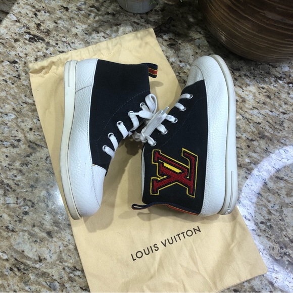 Louis Vuitton Paris Fastball Navy High Top Leather Sneakers EUR 30/US 13 Big Kid - Picture 4 of 13